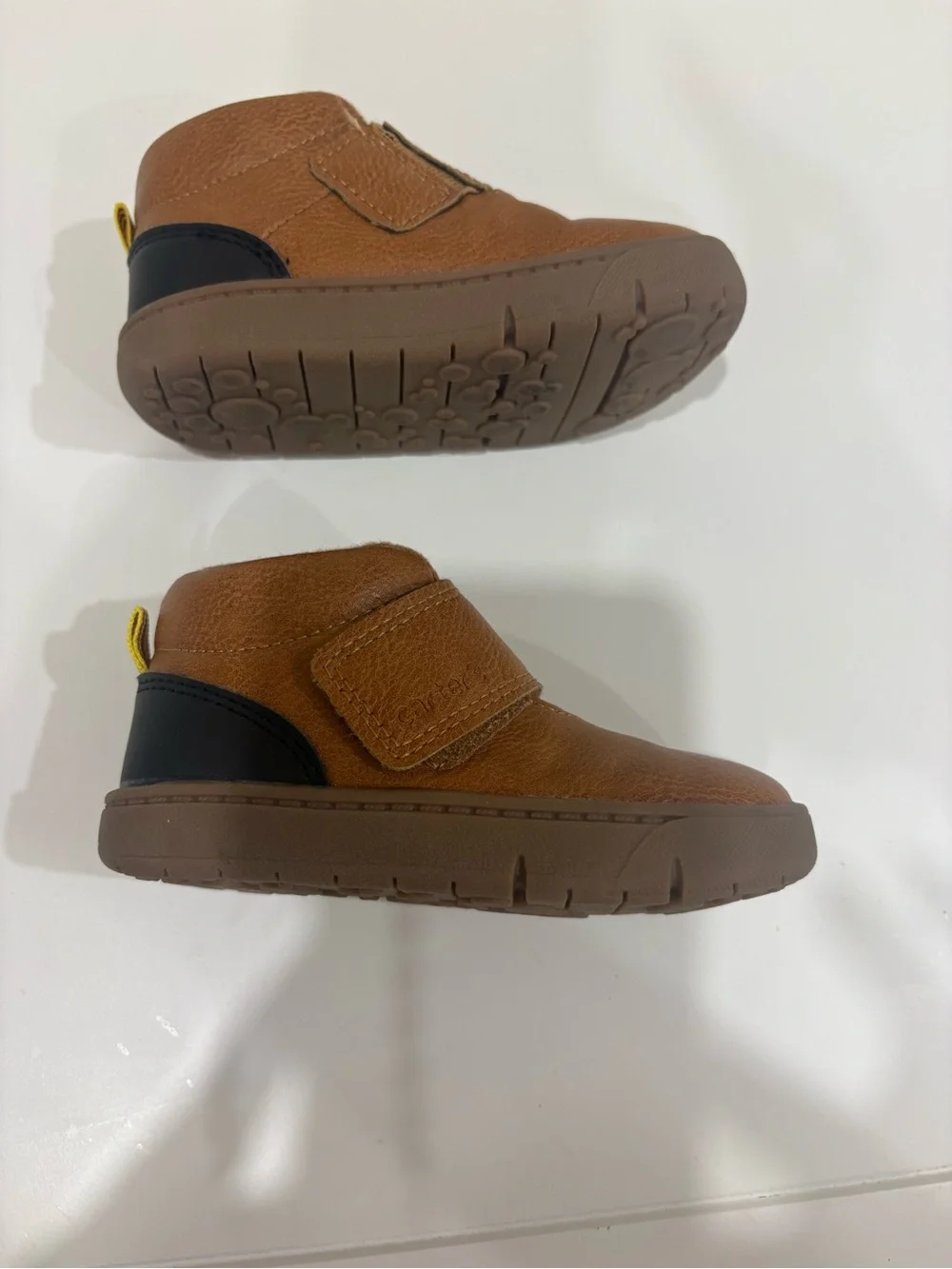 Carter's Tan Brown Leather Hook-and-Loop Baby Walkers